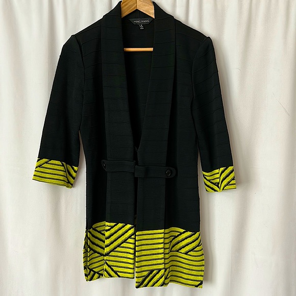 Ming Wang Jackets & Blazers - Ming Wang Black/Yellow 3/4 Sleeve Open Front Jacket Coat **Size S** 🌺🌺